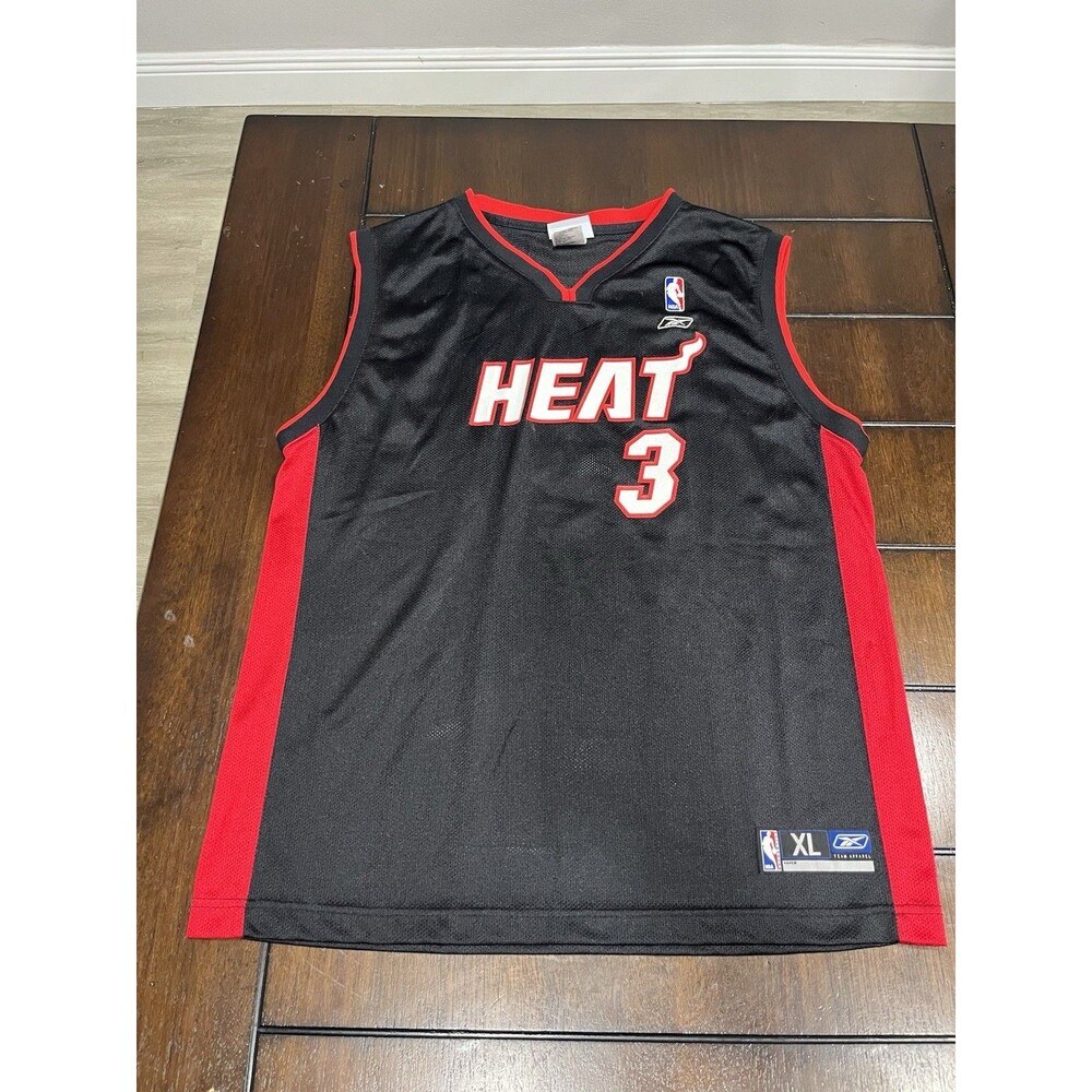 Vtg Reebok Dwyane Wade Miami Heat Jersey Youth XL Extra Large 18-20 Black #3